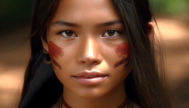 A young girl with native american face paint