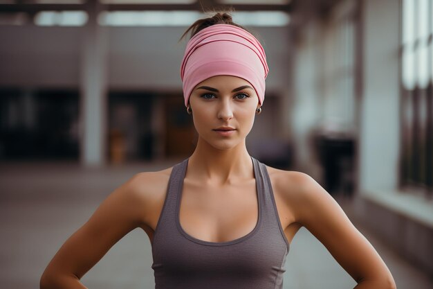 Young Girl with Pink Scarf Breast Cancer Awareness Concept