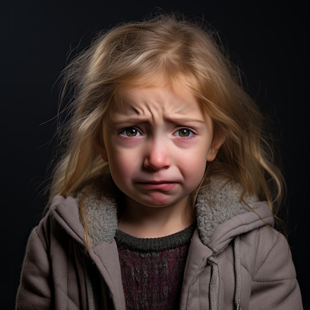 a young girl with a sad expression on her face