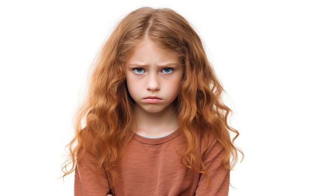 Photo young girl with a sneaky grin on white background