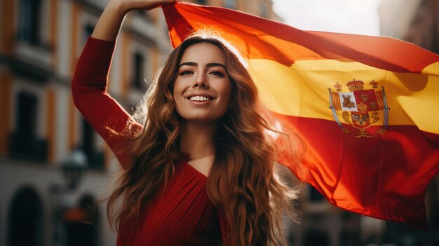 Foto una ragazzina con una bandiera spagnola