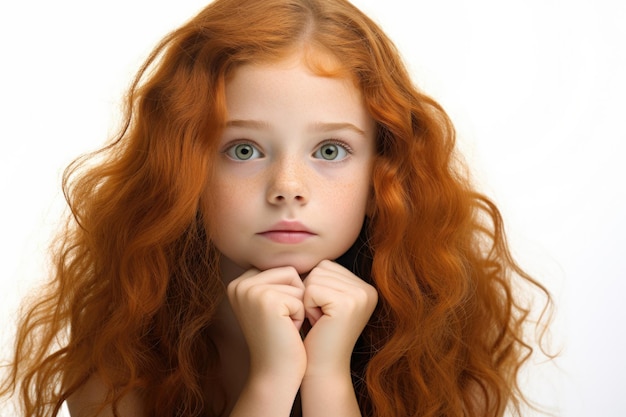 Foto una giovane ragazza con i capelli rossi vivaci che posa per una foto adatta a vari usi