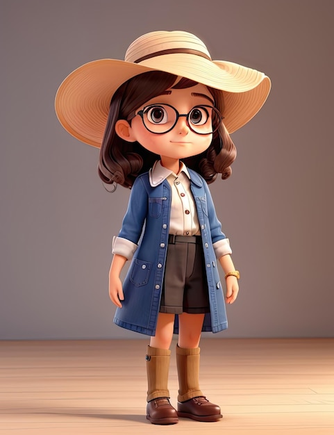 A young girl with a widebrimmed hat and round glasses standing in the background