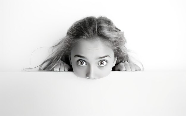 Photo young girl with a worried look on white background