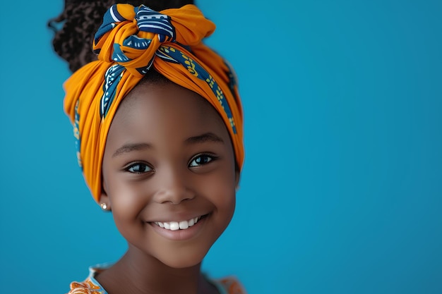 A young girl with a yellow headband smiles