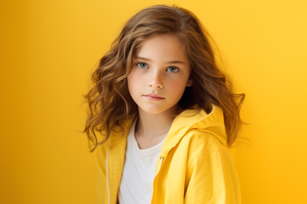 A young girl with a yellow jacket on