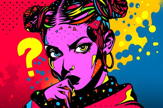 Young girl or woman with a question mark pop art vector illustration