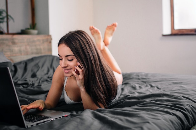 young girl working with laptop