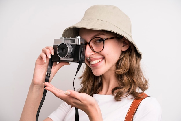 Young girl wphotographer tourism concept