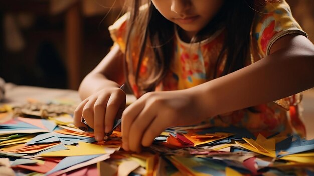 Photo a young girl writing on a book