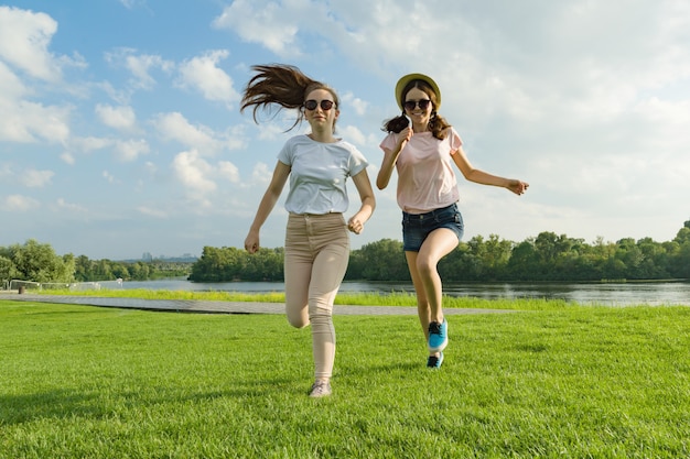 Young girls are running