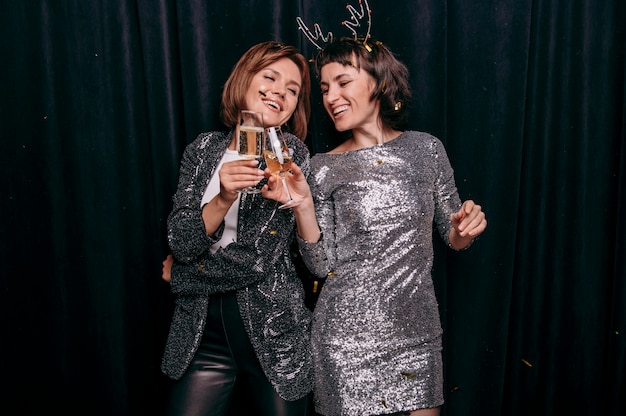 Young girls celebrating new year's eve together