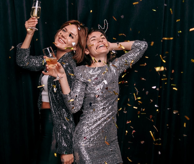 Young girls celebrating new year's eve