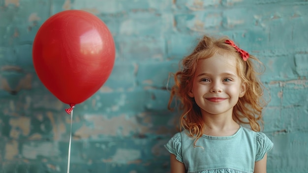 A young girls excitement holding a balloon