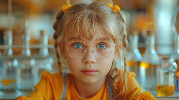 A young girls fascinated look at a science experiment