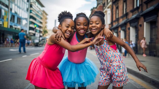 Photo young girls posing on the street