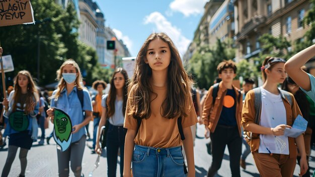 Foto ragazze giovani protestano per l'azione climatica per aumentare la consapevolezza e incoraggiare l'azione