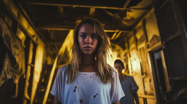 Young girls in a scary old house