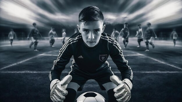 Young goalkeeper soccer man isolated of academy soccer team