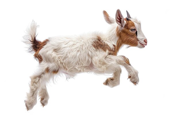 Photo a young goat kid jumping in the air