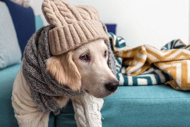 若いゴールデンレトリバー犬がソファに横たわっています