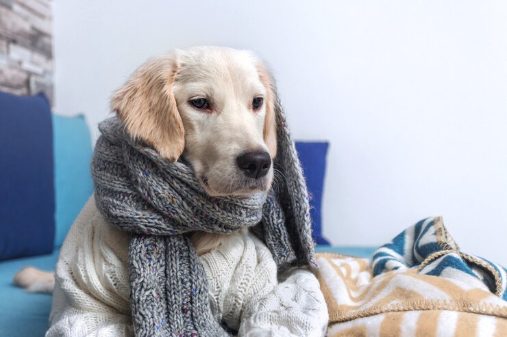 若いゴールデンレトリバー犬がソファに横たわっています