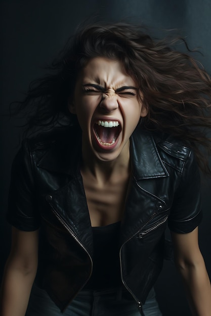 Photo young good looking woman get angry and scream