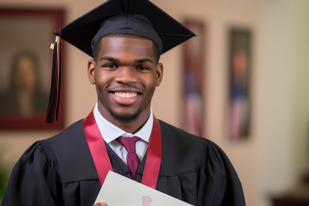 A young graduate smiling at the camera with his diploma in hand created with generative ai