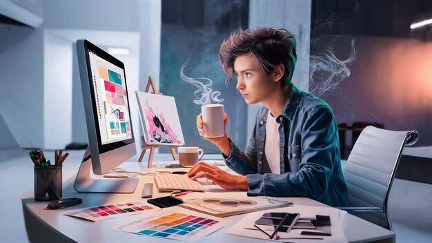 Young graphic designer working in office