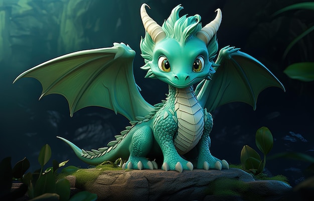 Young green dragon mysterious creature from farytales and symbol of 2024 lunar year in Chinese calendar Generated AI