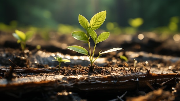 Young green plant growing in the soilgenerative ai