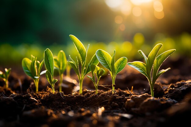 young green sprouts of the young wheat in the sun