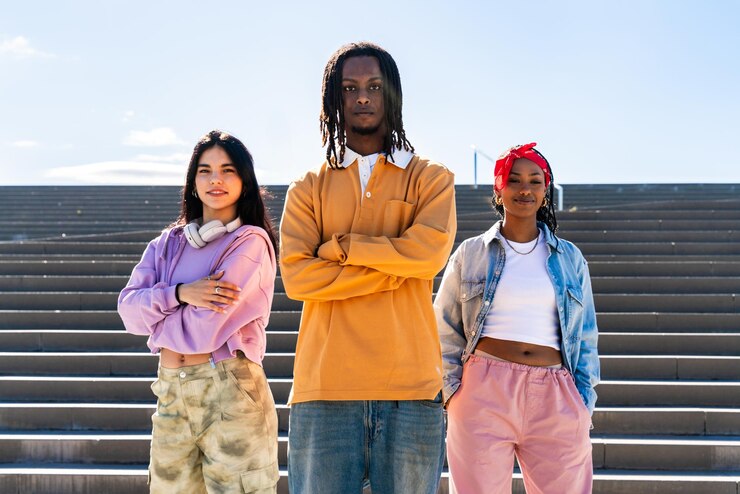 Photo young group of multiethnic hiphop dancers dancing