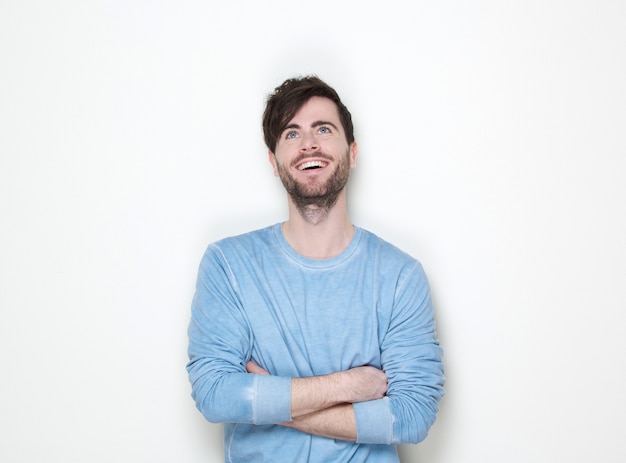 Young guy smiling with  looking up