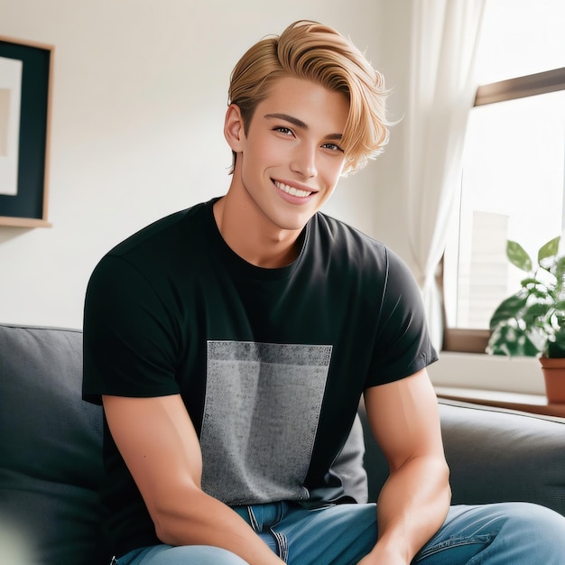 Photo young guy wearing black tshirt mockup