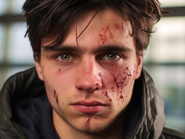 Photo a young guy with bruises under his eyes and a broken nose