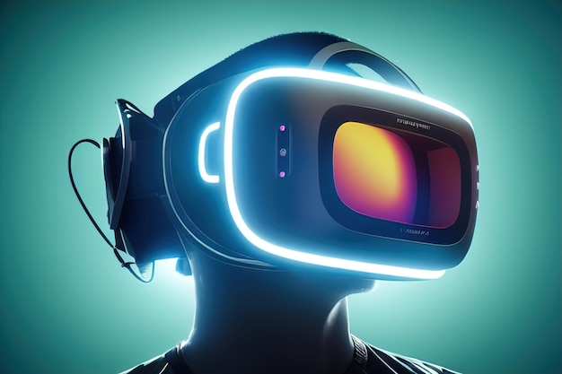 Young guy with in a VR headset. 3d rendering. Raster illustration.