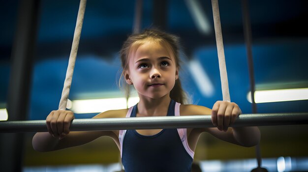 Young gymnast preparing for a vault at a gymnastics competition