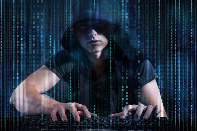 Young hacker in digital security concept