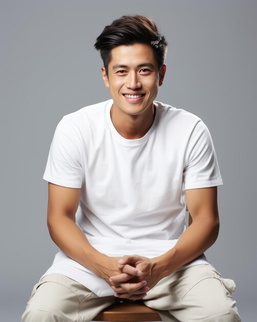 Photo young handome asian businessman smiling isolated in studio