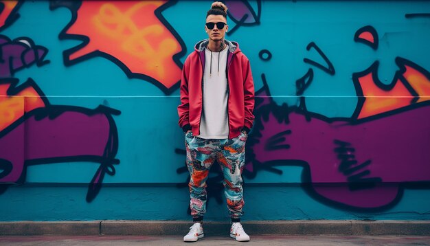 A young handsome athletic trendy alternative man is holding a skateboard