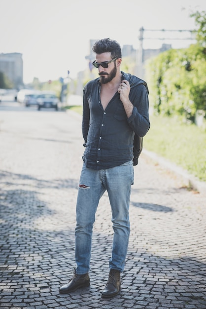 young handsome attractive bearded model man