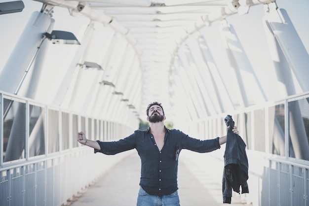 young handsome attractive bearded model man