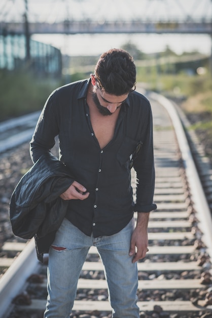 young handsome attractive bearded model man