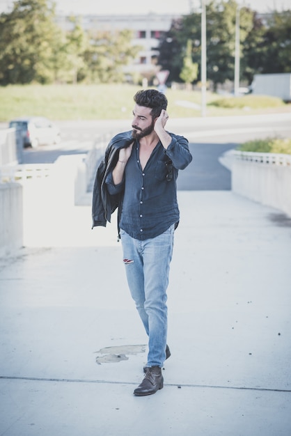 young handsome attractive bearded model man