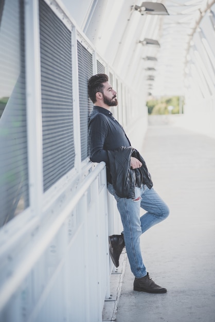 young handsome attractive bearded model man