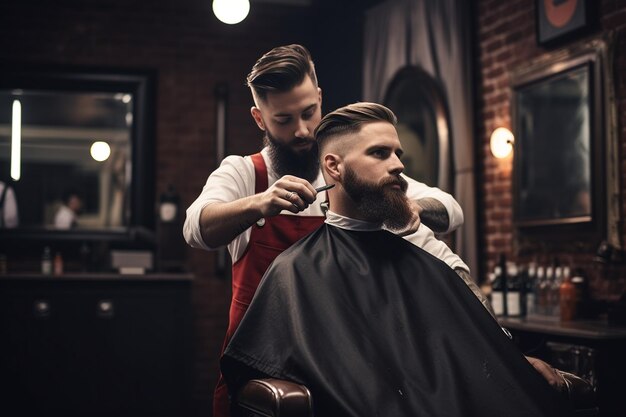 Young Handsome Barber Crafting an Attractive Beard Haircut Generative By Ai