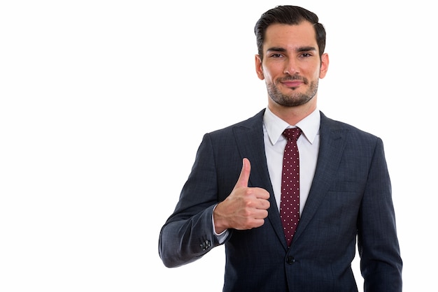  young handsome businessman giving thumb up