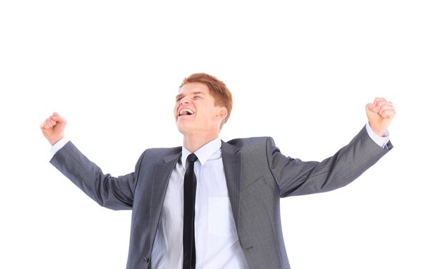 The young handsome businessman isolated on a white background.