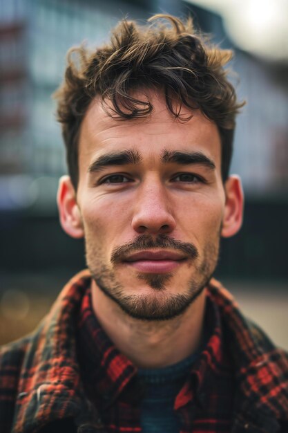 Young handsome hipster man in the city urban fashion lifestyle portrait